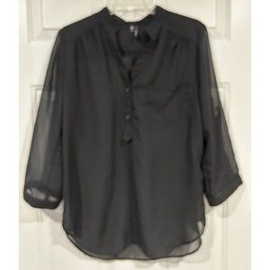 Maurice’s Sheer Blouse Long Sleeve Roll Tab Sz - Large